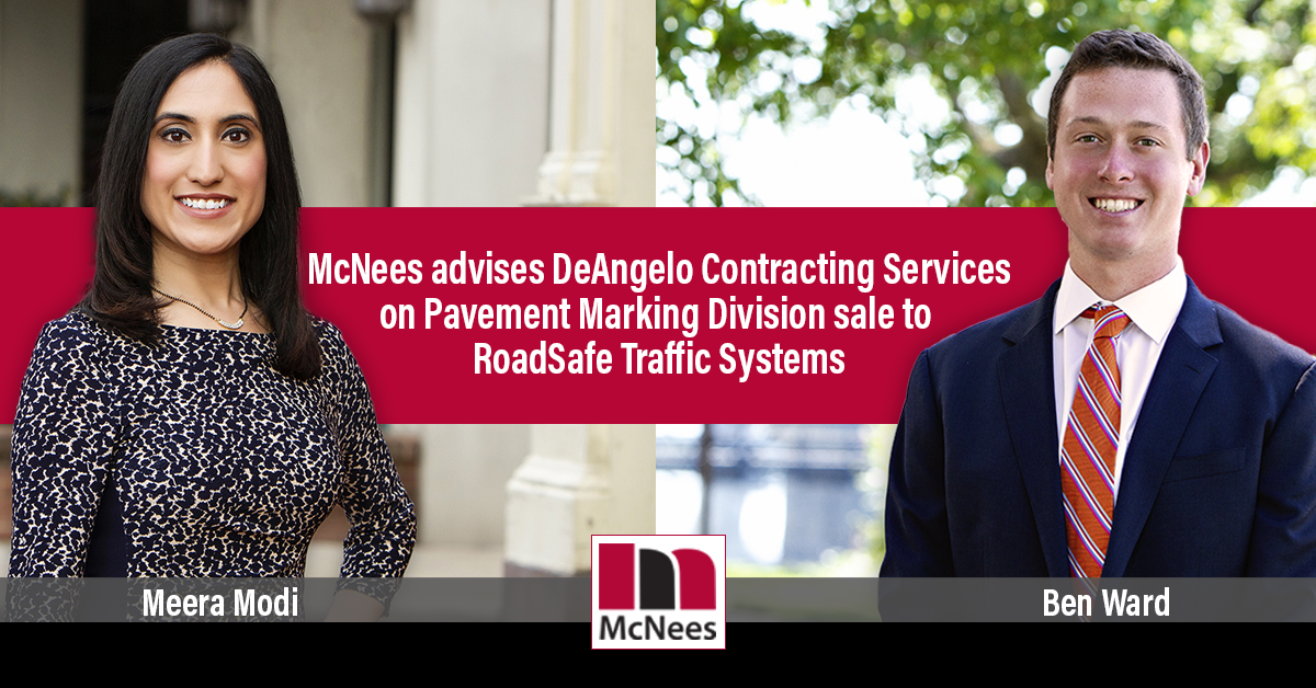 McNees advises DeAngelo Contracting Services on Pavement Marking ...